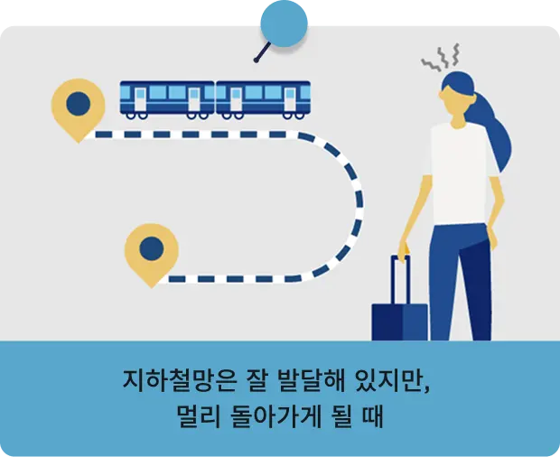 전철 등 이용 시 우회가 발생하는 구간 이동